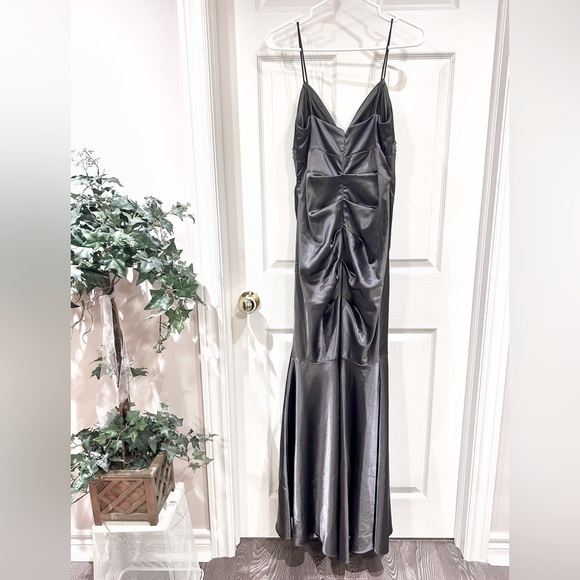 BA Nites satin ruched mermaid evening dress, size 10 (dark grey) - Picture 2 of 5